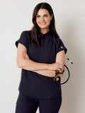 CHARLIE RE-GARDE™ - NAVY - Mandarine Collar Scrub Top - SILVADUR™