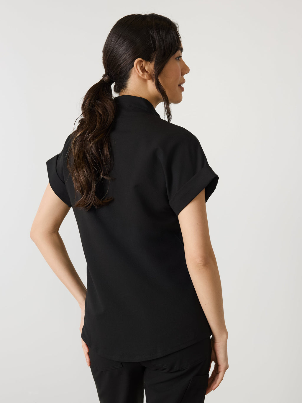 CHARLIE RE-GARDE™ - BLACK - Mandarine Collar Scrub Top - SILVADUR™