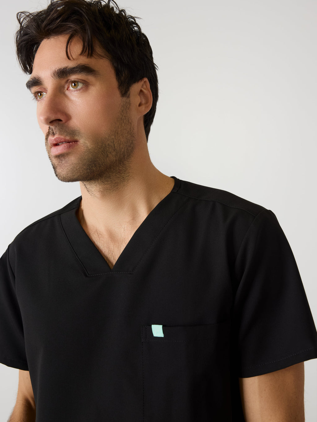LOGAN RE-GARDE™ - BLACK - One Pocket Men's Scrub Top - SILVADUR™