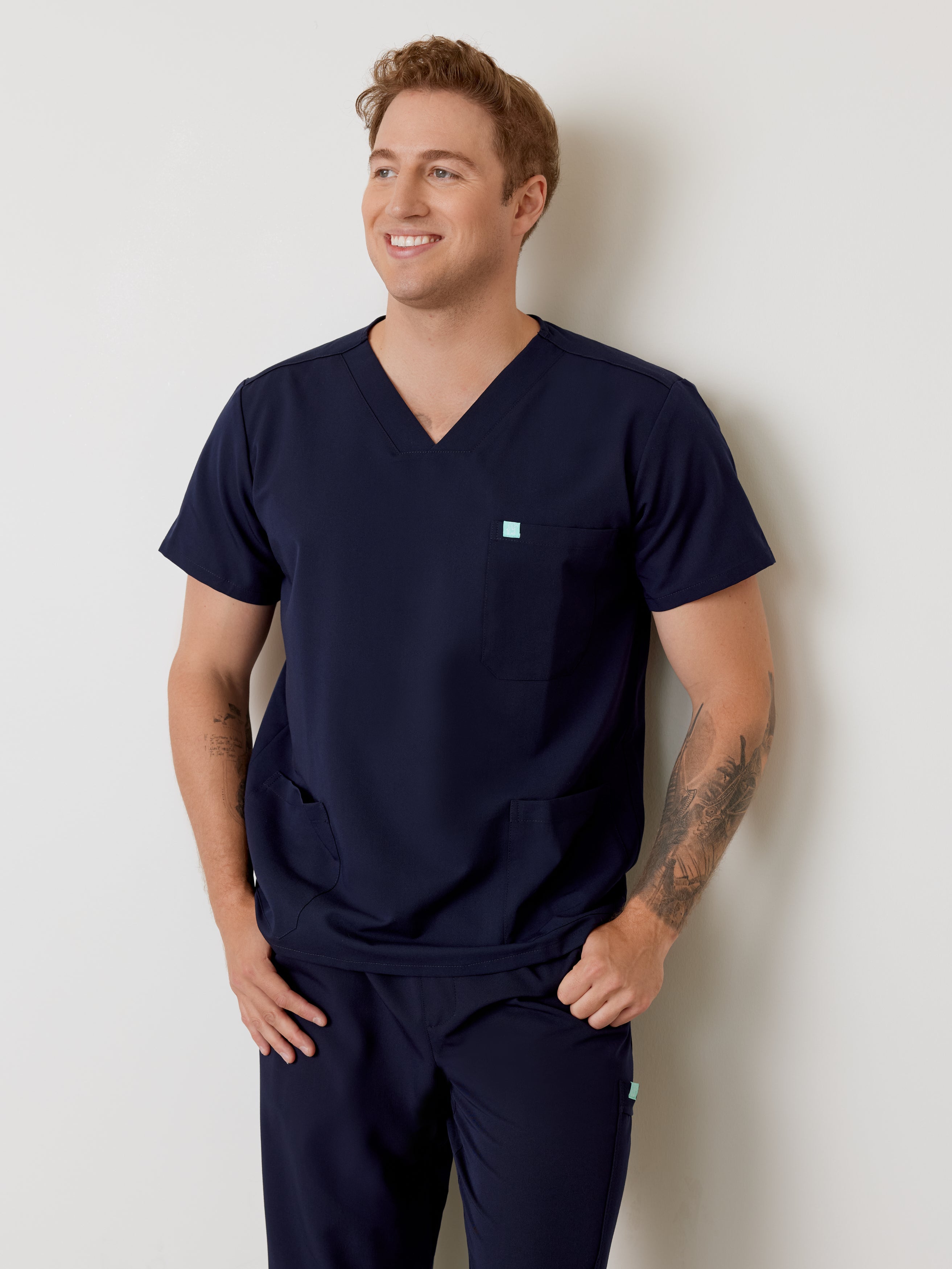 ZACK RE-GARDE™ - NAVY - Three Pockets Men's Scrub Top - SILVADUR™