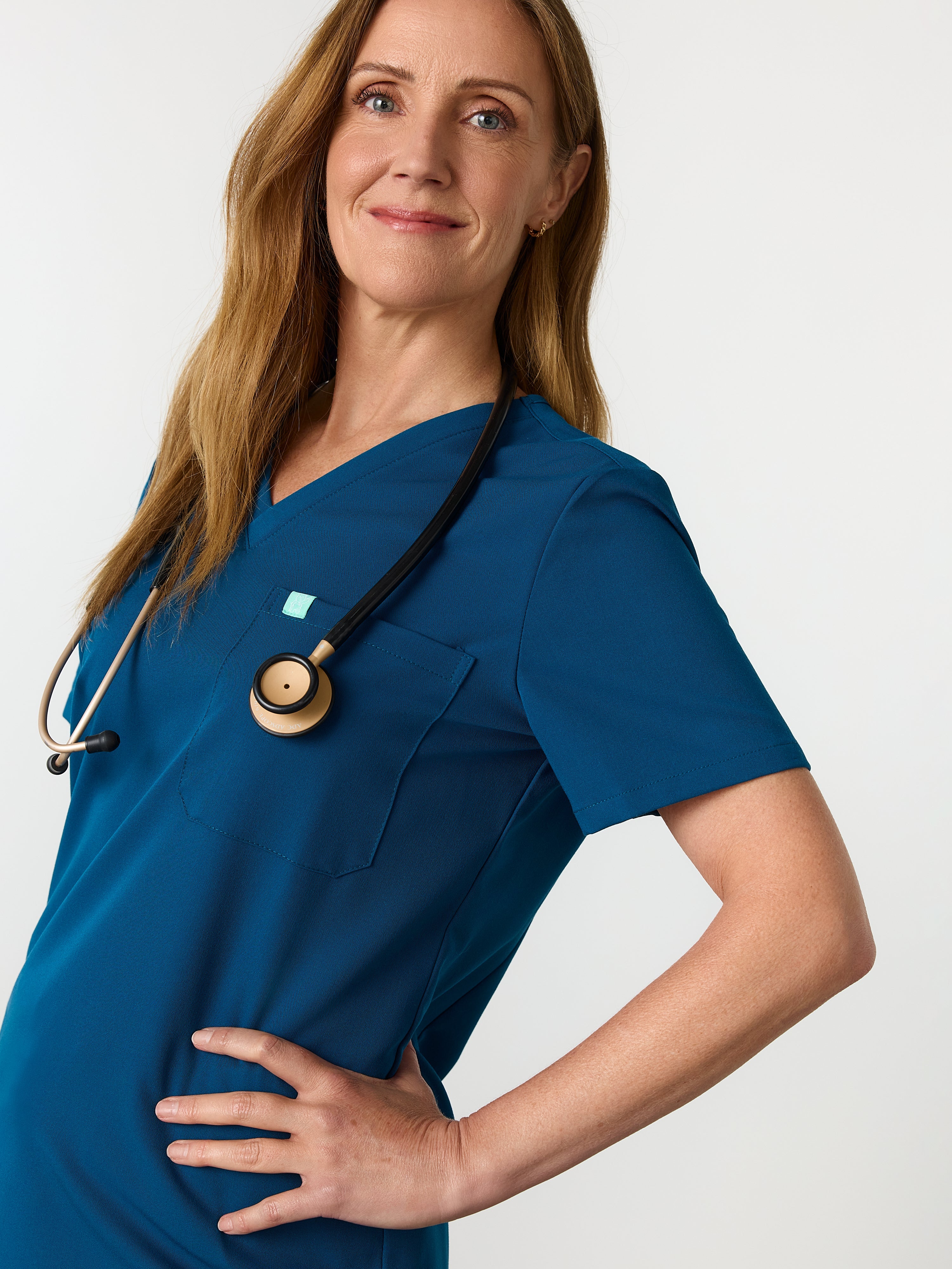 GABRIELLE RE-GARDE™ - OPAL BLUE - One Pocket Scrub Top - SILVADUR™