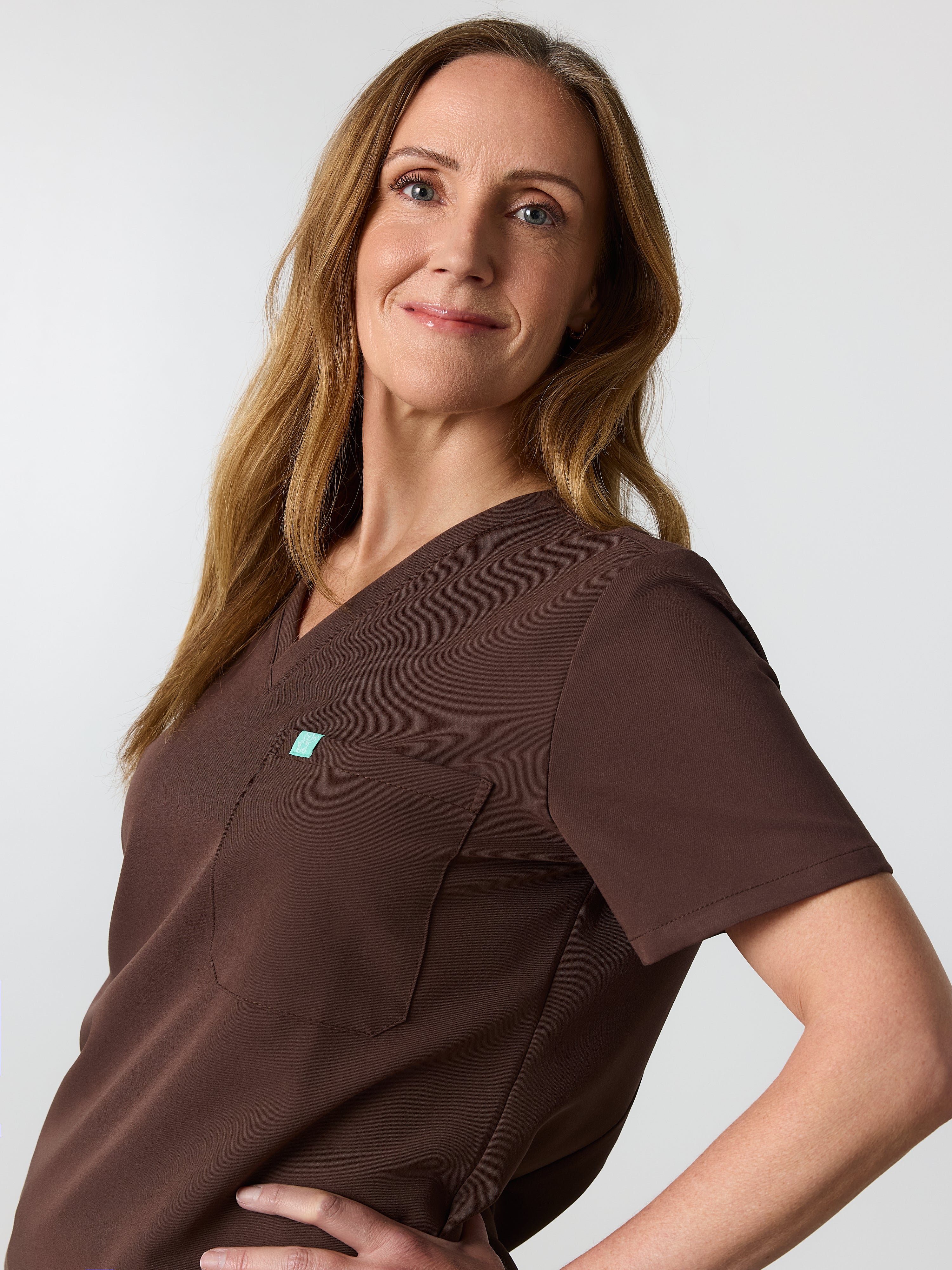 GABRIELLE RE-GARDE™ - CHOCOLATE - One Pocket Scrub Top - SILVADUR™
