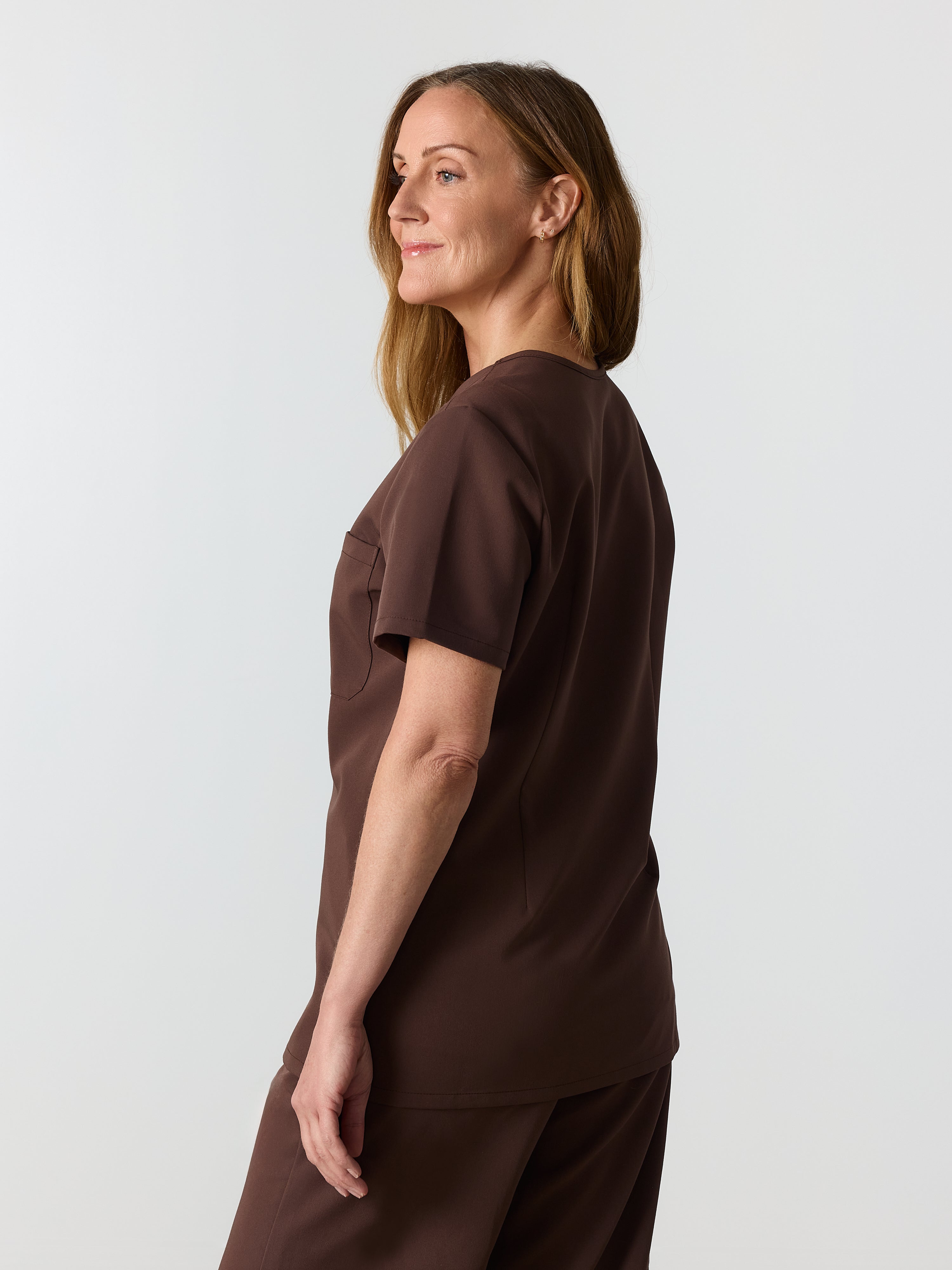 GABRIELLE RE-GARDE™ - CHOCOLATE - One Pocket Scrub Top - SILVADUR™