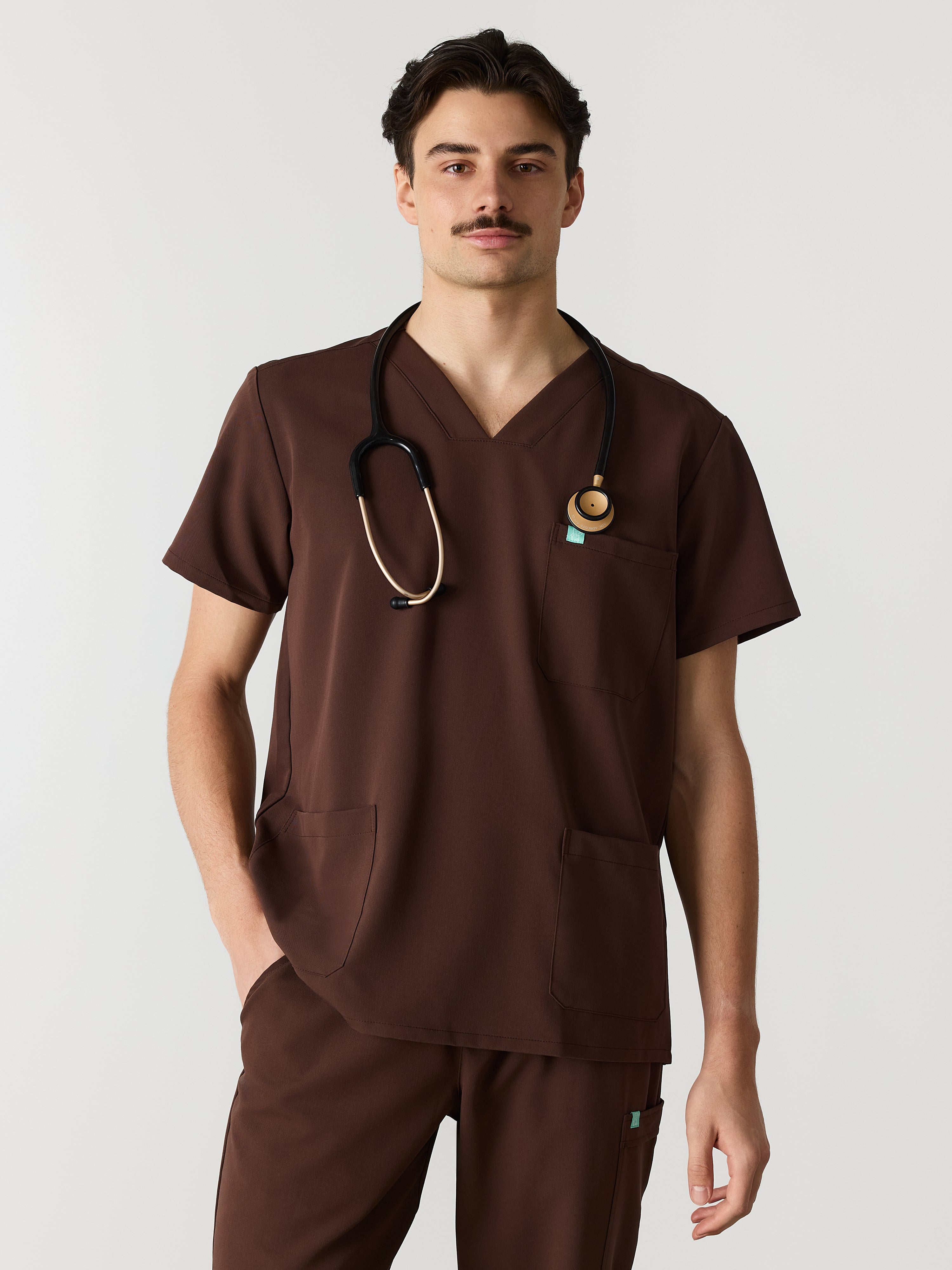 ZACK RE-GARDE™ - CHOCOLATE - Three Pockets Men's Scrub Top - SILVADUR™