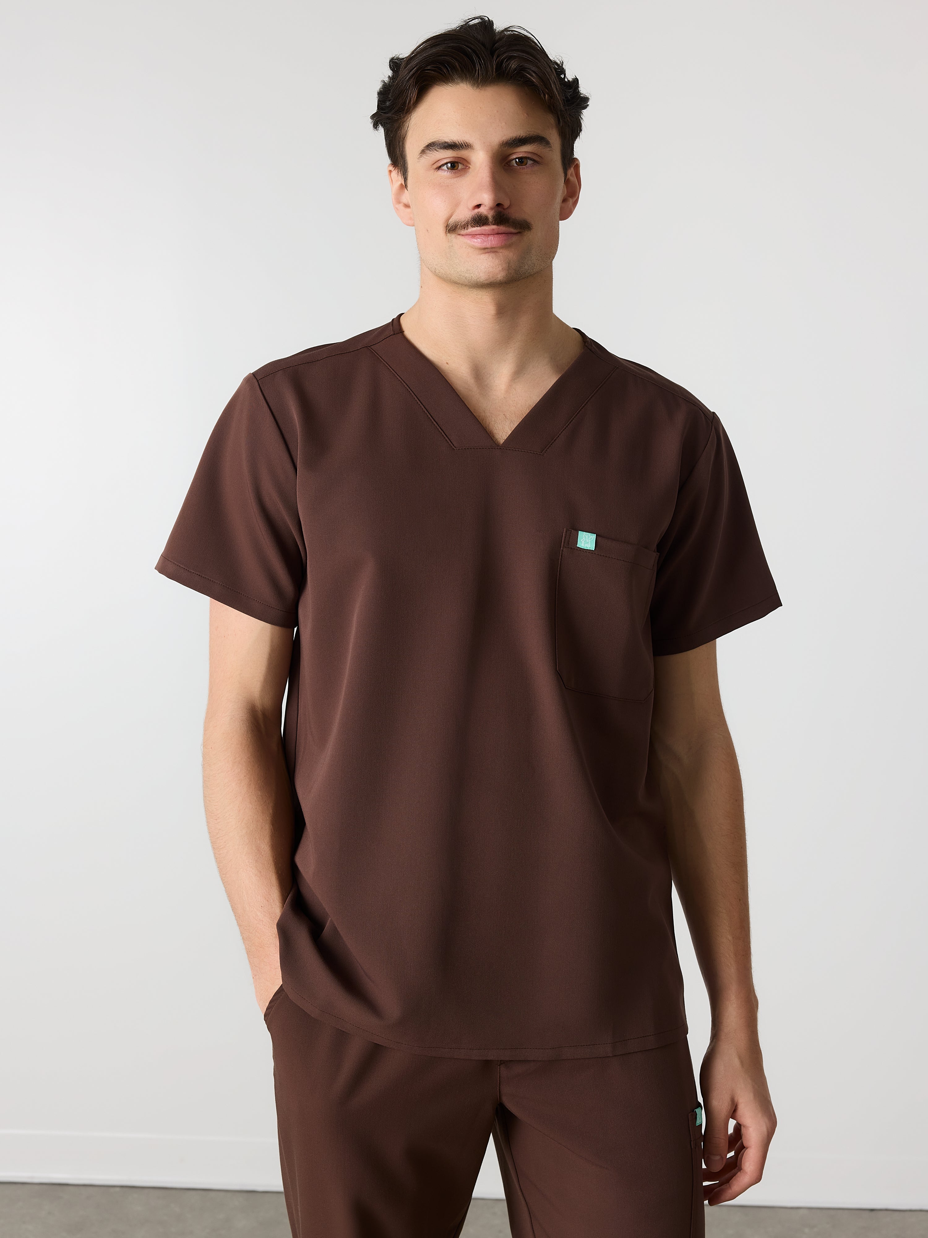 LOGAN RE-GARDE™ - CHOCOLATE - One Pocket Men's Scrub Top - SILVADUR™