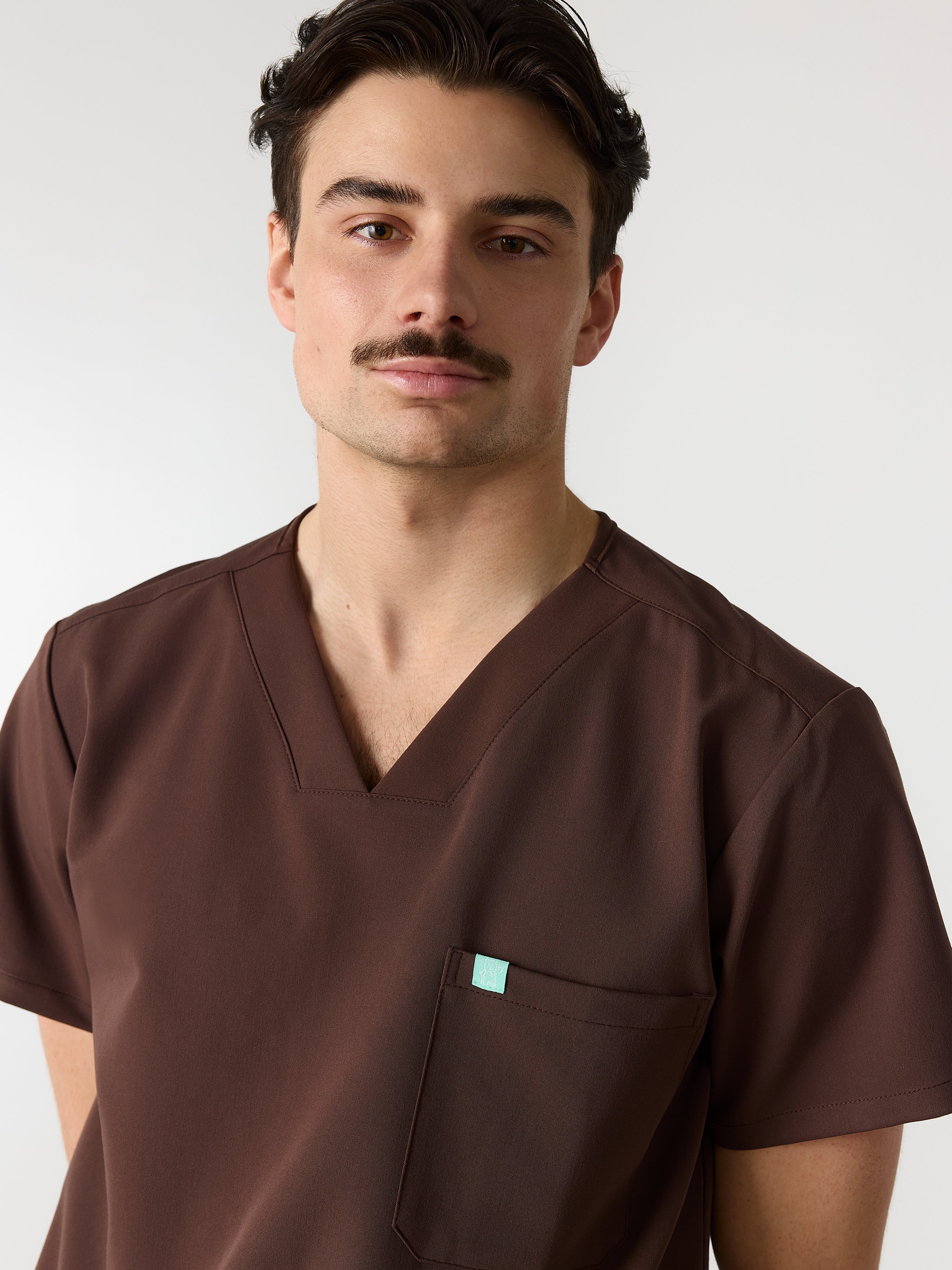 LOGAN RE-GARDE™ - CHOCOLATE - One Pocket Men's Scrub Top - SILVADUR™